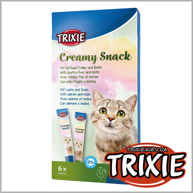 ТРИКСИ Украина - Лакомство  Trixie Creamy Snacks (биотин / лосось / птица + печень 15g * 6 шт)