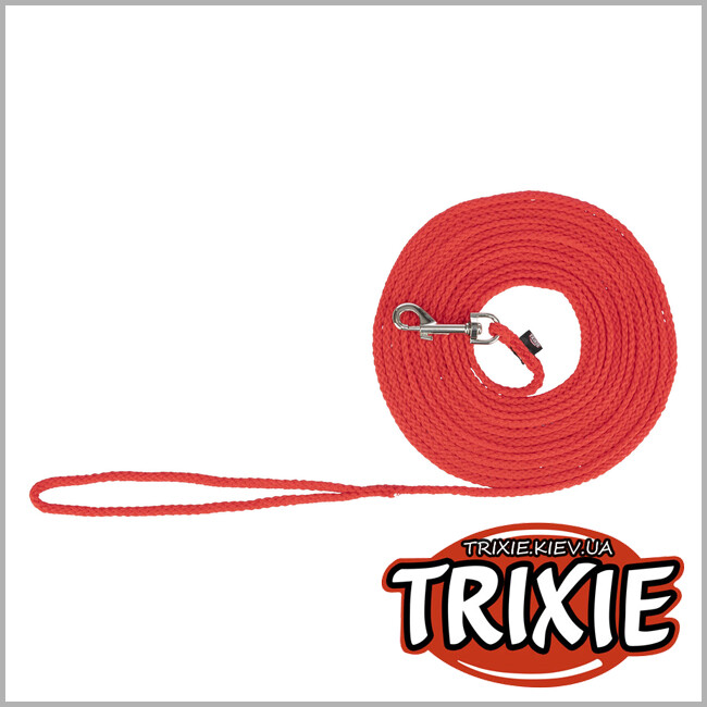 ТРИКСИ Украина - Поводок тросовый, круглый  для собак Trixie 19773, S-M: 15м/5мм, красный