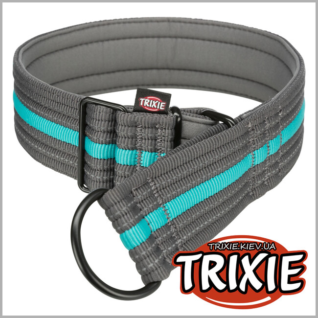 ТРИКСИ Украина - Очень широкий ошейник для собак Trixie Fusion Stop-the-pull (серый/бирюзовый, S-M, 28-38 cm/35 mm*28-38 cm)