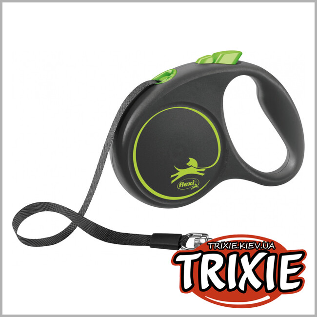 ТРИКСИ Украина - Флекси BLACK DESIGN-TRIXIE  (S: 5м/до 15кг, зеленый)