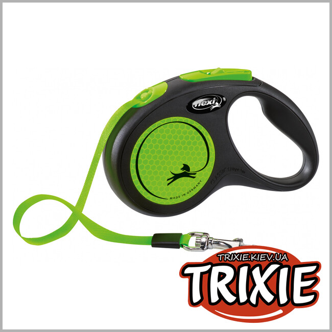 ТРИКСИ Украина - Флекси New NEON - TRIXIE (S, 5м/до 15кг, зеленый неон)