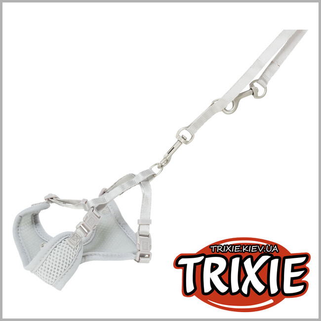 ТРІКСІ Україна - М'яка шлейка з повідком Trixie 15560 для цуценят"Junior", 26-34см/10мм,2.00м,світло-сірий