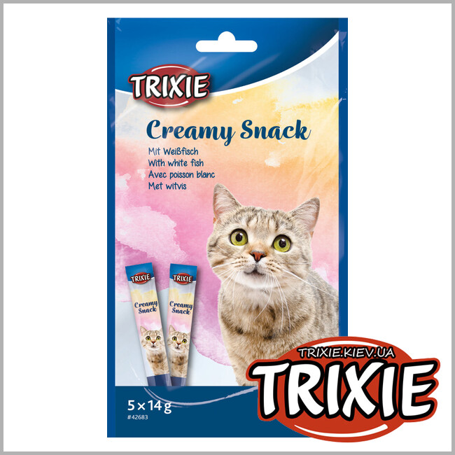 ТРИКСИ Украина - Лакомство для кошек с белой рыбой Trixie 42683 Creamy Snack White Fish 5х14г
