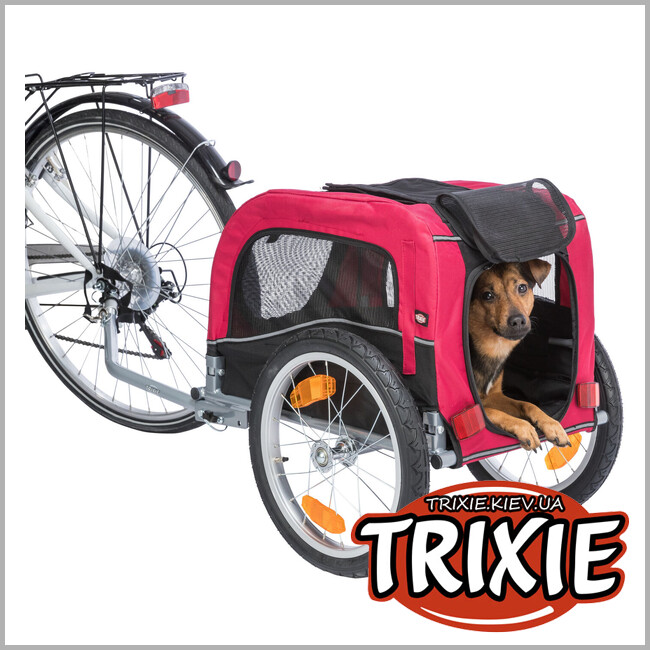 ТРИКСИ Украина - Велоприцеп Trixie 12813 для перевозки животных, S: 53х60х60/117см, черный/красный
