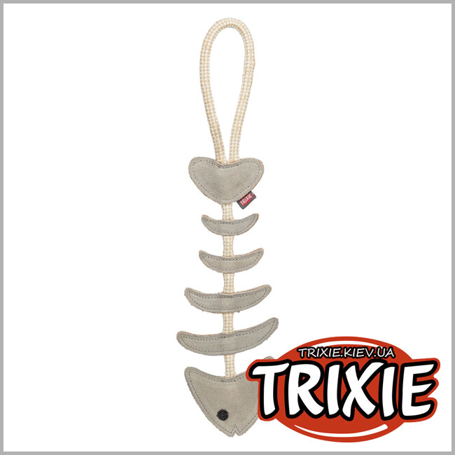 ТРИКСИ Украина - Игрушка рыбий скелет на веревке для животных Trixie 35993 (кожа/веревка), 43см