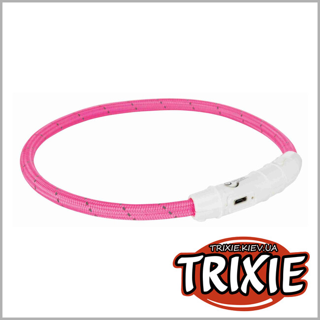 ТРИКСИ Украина - Ошейник для собак Trixie 12706 Flash Light Ring USB с подсветкой силиконовый розовый размер XS-S 35 см/7 мм
