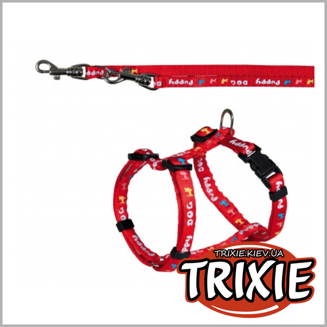 ТРІКСІ Україна - Повідець + шлейка для собак TRIXIE (Розмір: 2м/13мм Колір: червоний, нейлон)