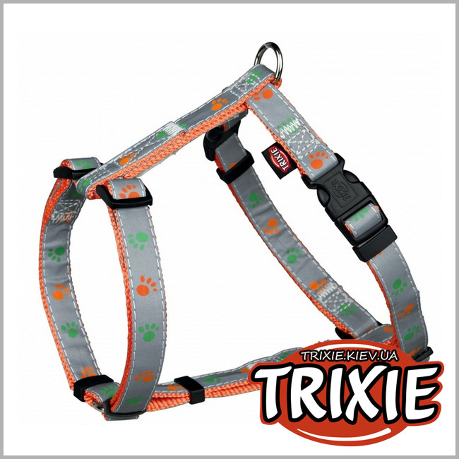 ТРІКСІ Україна - Світловідбивна шлейка для собак TRIXIE-Silver (Розмір: 40-65см/15мм,помаранчевий/сірий, нейлон)