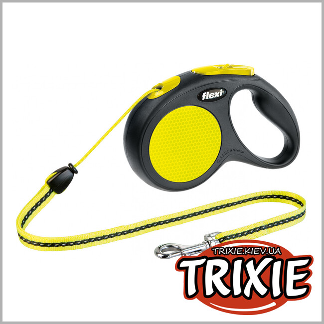ТРИКСИ Украина - Флекси TRIXIE - New NEON (M: 5м, до 20кг, черный/неоновый желтый)
