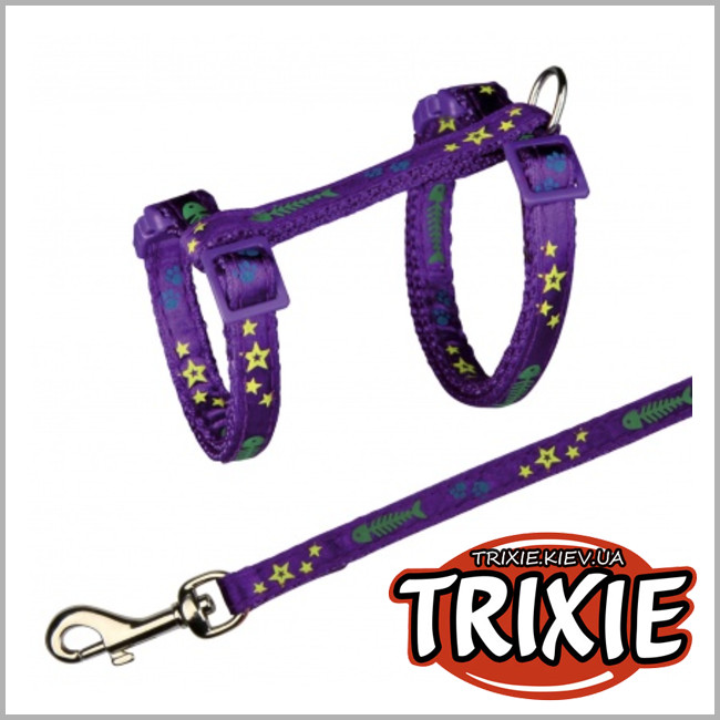 ТРІКСІ Україна - Шлей + повідець для кота TRIXIE (22-36cм/10мм/1,2м з малюнком)