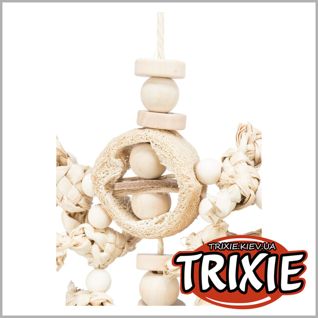 ТРИКСИ Украина - Натуральная игрушка Trixie 58997 для попугаев (банановые листья/дерево/люфа), 42см