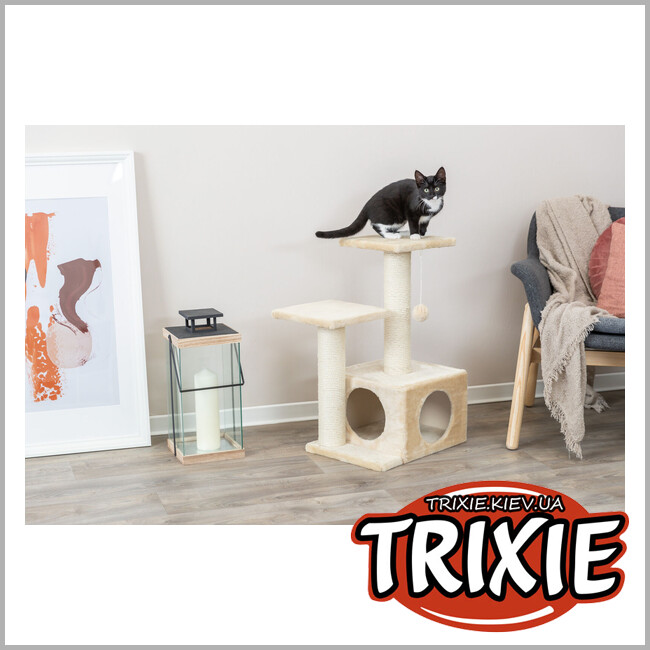 ТРІКСІ Україна - Дряпка-комплекс для котів Trixie 43771 Valencia з іграшкою на мотузці сизаль/плюш бежева 44х33х71 см