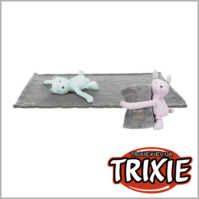 ТРИКСИ Украина - Набор коврик / мишка Trixie  Junior (плюш 75*50см серый/мятный)