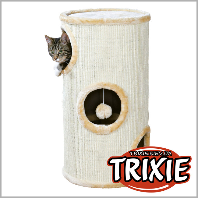ТРІКСІ Україна - Дряпка для котів Trixie 4330 Samuel з будиночком та іграшкою на мотузці сизаль/плюш бежева 36х70 см