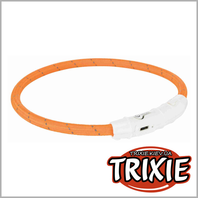 ТРИКСИ Украина - Ошейник для животных, Trixie 12705 светящийся "Flash", USB, ТПУ/нейлон, L-XL: 65см/7мм, оранжевый