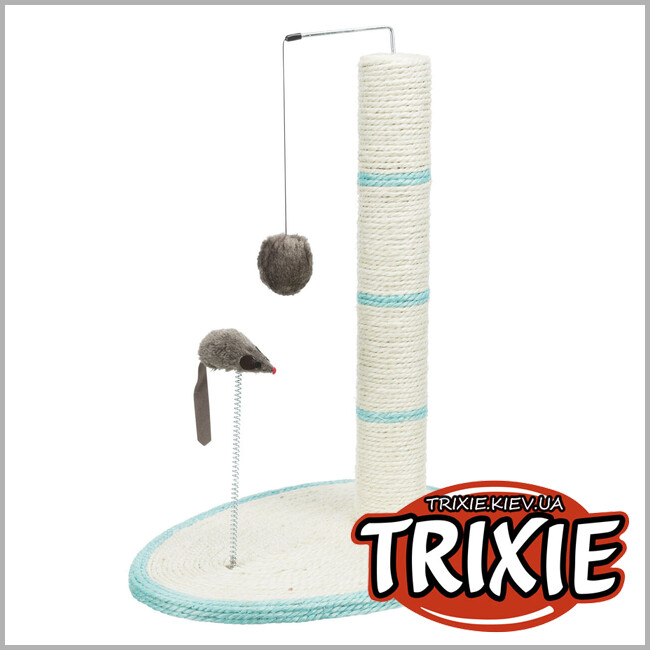 ТРІКСІ Україна - Дряпка-стовпчик Trixie 4306 для котів з іграшкою на мотузці та мишкою на пружині сизаль/плюш 40х30х50 см
