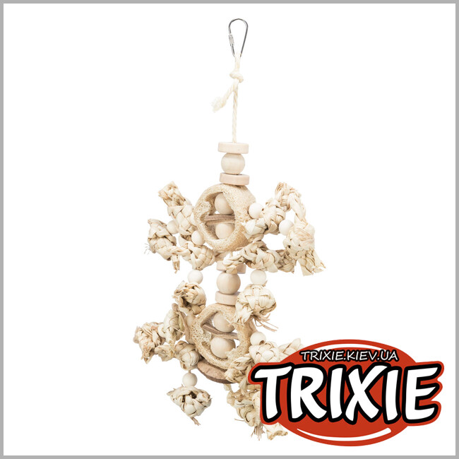 ТРИКСИ Украина - Натуральная игрушка Trixie 58997 для попугаев (банановые листья/дерево/люфа), 42см