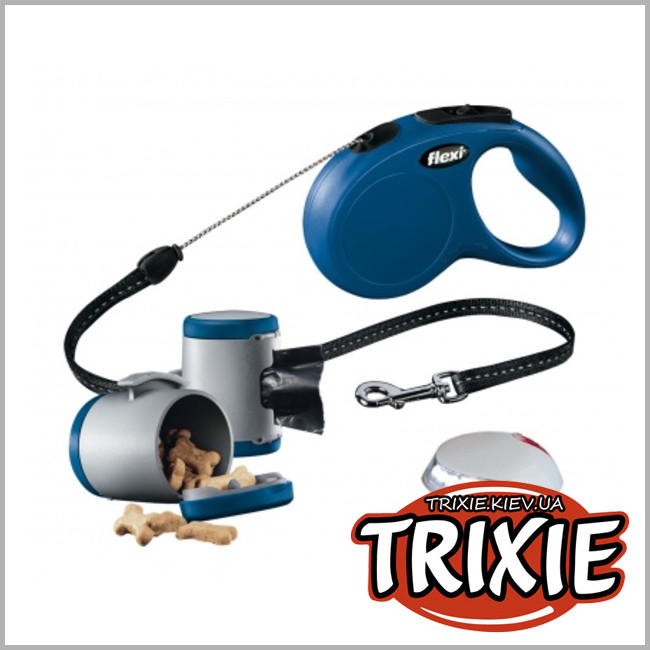 ТРИКСИ Украина - Набор рулетки для собак TRIXIE FLEXI New CLASSIC (Размер: 5м/до 20кг, цвет: синий)