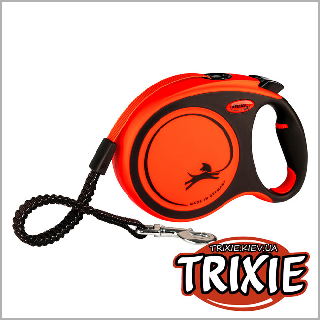 ТРИКСИ Украина - Поводок для собак "XTREME" Trixie 21447, L: 8м/до 55кг, черный/оранжевый