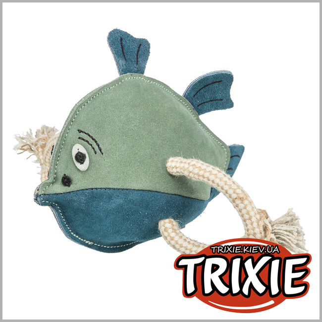 ТРИКСИ Украина - Игрушка для животных Trixie 35996 "Рыба с веревкой" (кожа/веревка), 28см
