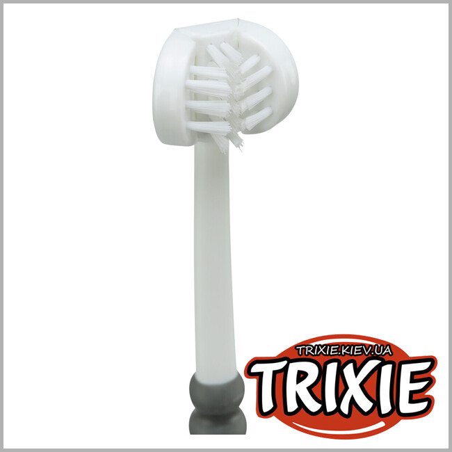ТРИКСИ Украина - Зубная щетка с 3 головками для животных Trixie 25622 18см, белый/серый