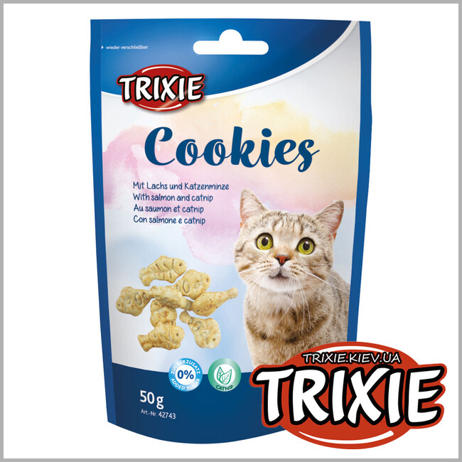 ТРИКСИ Украина - Лакомство для кошек Trixie 42743 Cookies с лососем и мятой 50г