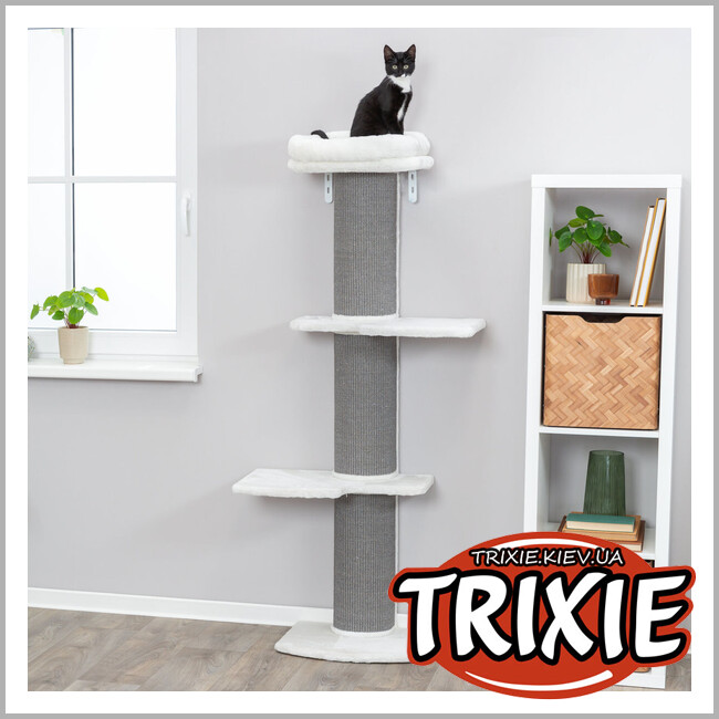 ТРІКСІ Україна - Дряпка Trixie 44073 Acadia для котів настінна сизаль/плюш біла/сіра 46х37х160 см
