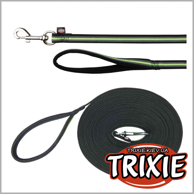 ТРИКСИ Украина - Поводок для тренировок Fusion-TRIXIE (Размер M-XL: 15м/17мм, черный/зеленый)