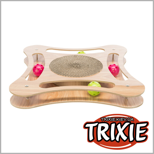 ТРІКСІ Україна - Дерев'яний драпак з іграшками TRIXIE Scratching Cardboard with Wooden Frame (35*4*35 см)