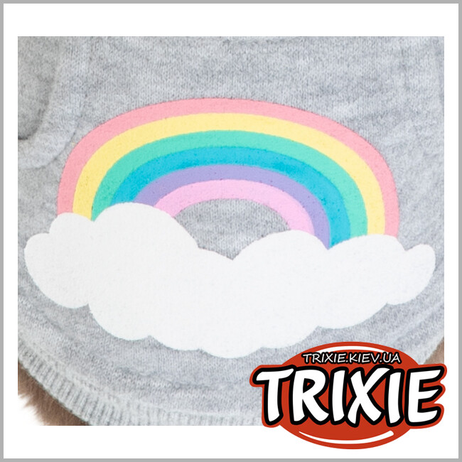 ТРИКСИ Украина - Толстовка с капюшоном Rainbow Falls Trixie для собак ( полиэстер XXS 26*34*24 светло-серый с капюшоном )