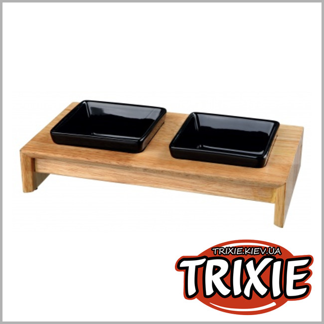 ТРИКСИ Украина - 2 керамические миски на деревянной подставке для собак TRIXIE (28*5*15см)