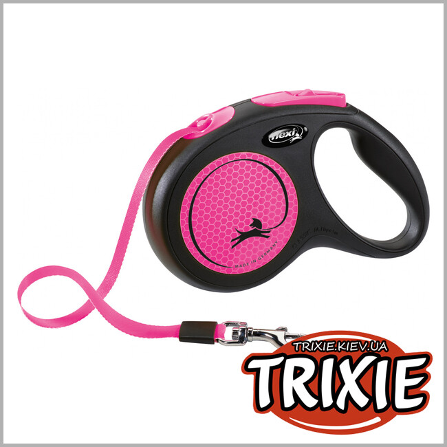 ТРИКСИ Украина - Флекси New NEON - TRIXIE (M, 5м/до 25кг, розовый неон)