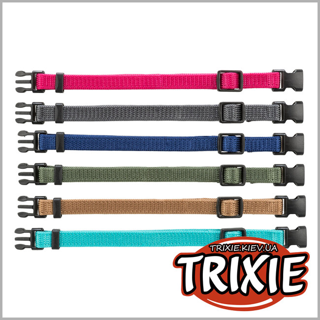 ТРИКСИ Украина - Набор ошейников Trixie 15552 для щенков розовый/серый/темно-синий/оливковый/коричневый/бирюзовый нейлон S-M 17-25 см 10 мм 6 шт