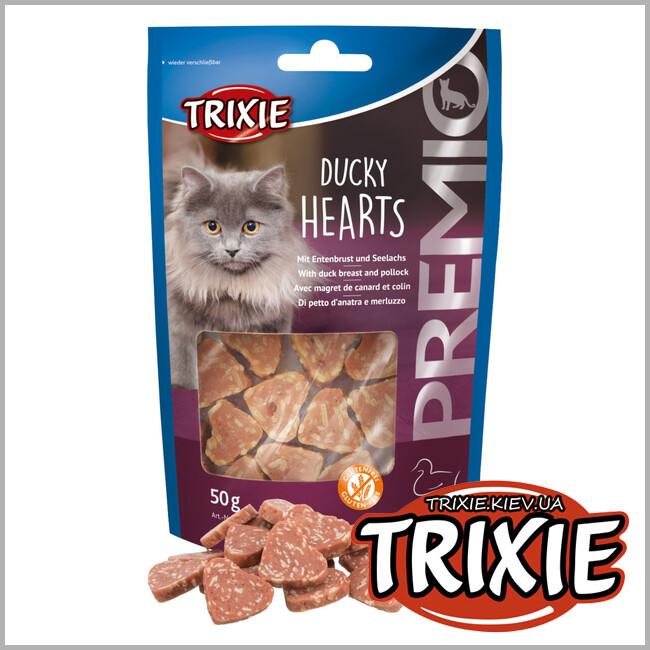 ТРИКСИ Украина - Лакомство для кошек Trixie 42705 PREMIO Ducky Hearts с утиной грудкой и минтай 50г