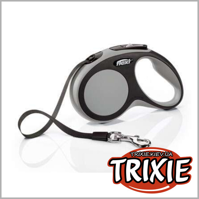 ТРІКСІ Україна - Флексі TRIXIE - New COMFORT (S: 5 м/15 кг, сірий)