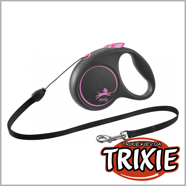 ТРИКСИ Украина - Флекси BLACK DESIGN-TRIXIE  (S: 5м/до 12кг, розовый)