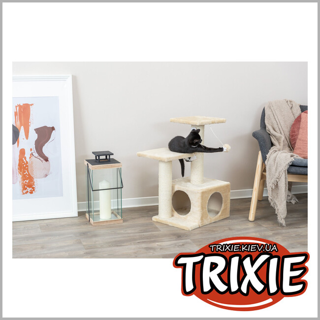 ТРІКСІ Україна - Дряпка-комплекс для котів Trixie 43771 Valencia з іграшкою на мотузці сизаль/плюш бежева 44х33х71 см