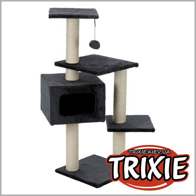 ТРІКСІ Україна - Дряпка-комплекс для котів Trixie 43787 Palamos з іграшкою на мотузці сизаль/плюш чорна 39х39х109 см