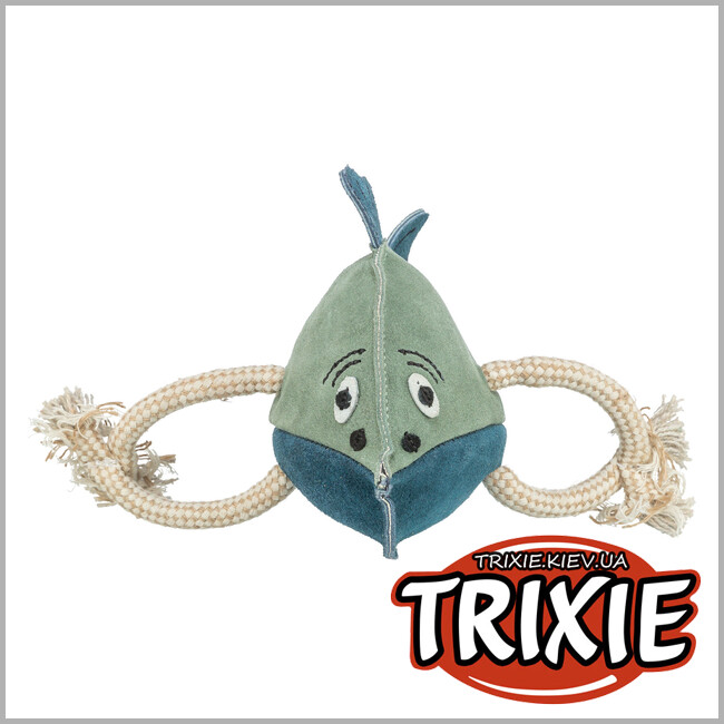 ТРИКСИ Украина - Игрушка для животных Trixie 35996 "Рыба с веревкой" (кожа/веревка), 28см