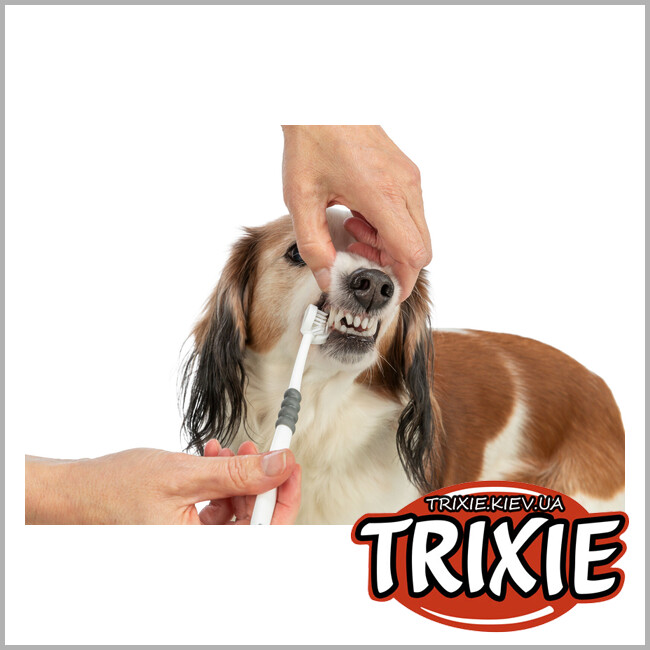 ТРИКСИ Украина - Зубная щетка с 3 головками для животных Trixie 25622 18см, белый/серый