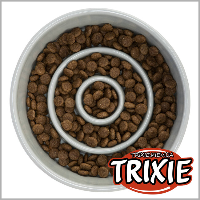 ТРИКСИ Украина - Миска Trixie 24521 Медленное кормление серая/голубая керамика 900 мл 17 см