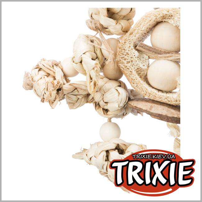 ТРИКСИ Украина - Натуральная игрушка Trixie 58997 для попугаев (банановые листья/дерево/люфа), 42см
