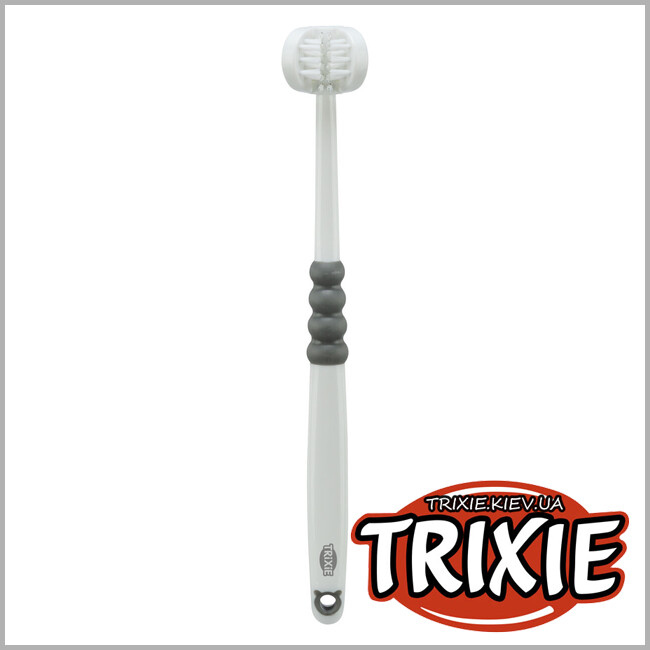 ТРИКСИ Украина - Зубная щетка с 3 головками для животных Trixie 25622 18см, белый/серый