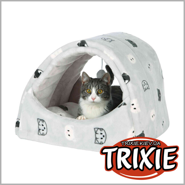 ТРИКСИ Украина - Лежак-пещера Mimi-TRIXIE (42 × 35 × 35 cм, серый с кошками)