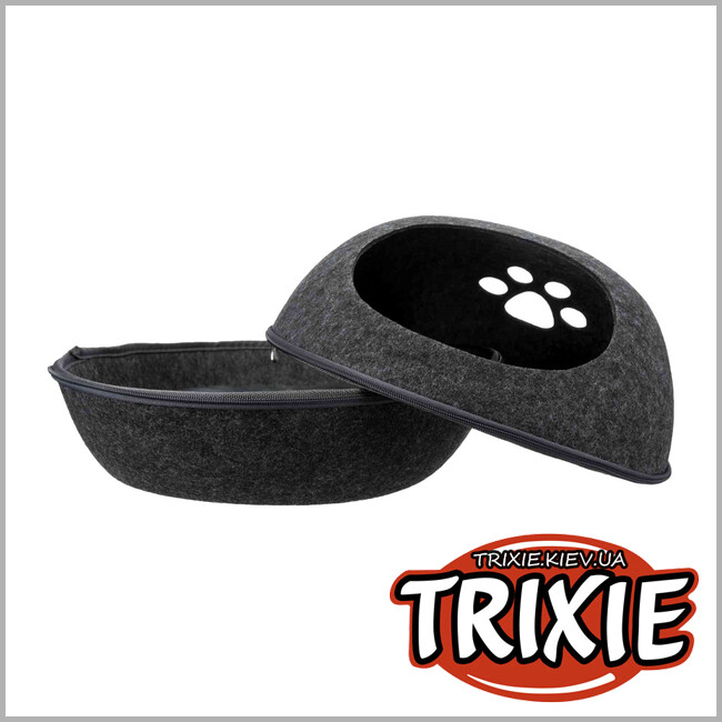 ТРИКСИ Украина - 2в1 Домик  пещера c застёжкой  Trixie Liva Cave (войлок антрацит 24*40*47cм)