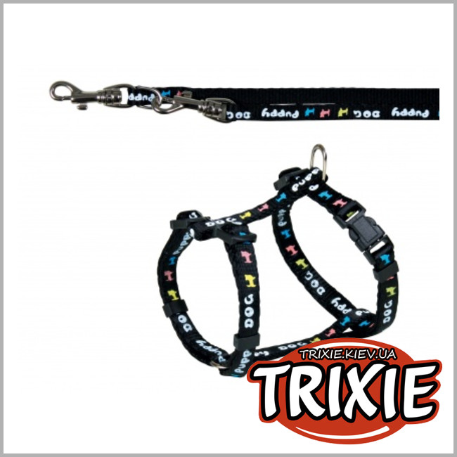 ТРІКСІ Україна - Повідець + шлейка для собак TRIXIE (Розміри: 2м/13мм, 23-34 см/8 мм, Колір: чорний, нейлон)