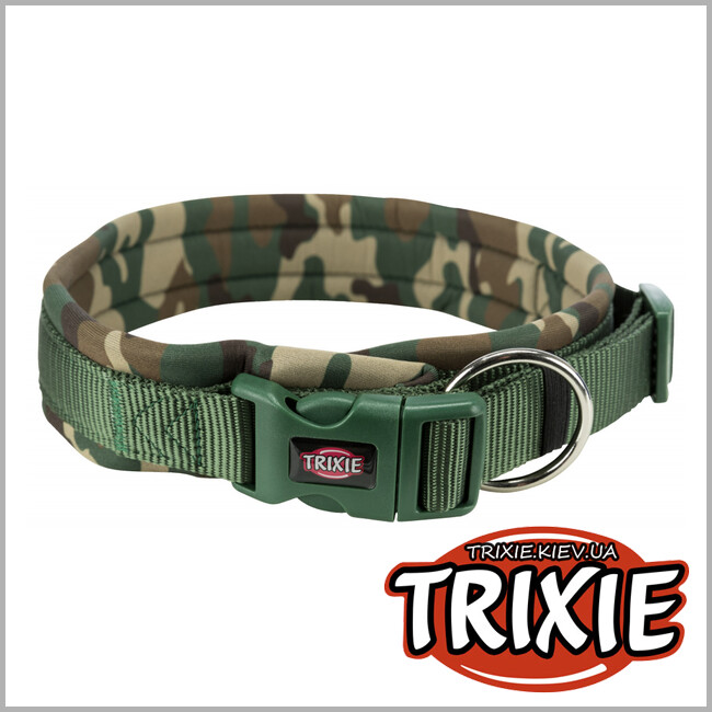 ТРИКСИ Украина - Ошейник Premium-TRIXIE с неопренов. подкладкой (L–XL: 56–62см/25мм, камуфляж/лесной)