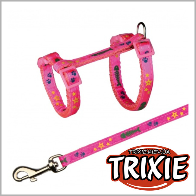 ТРІКСІ Україна - Шлей + повідець для кота TRIXIE (22-36cм/10мм/1,2м з малюнком)