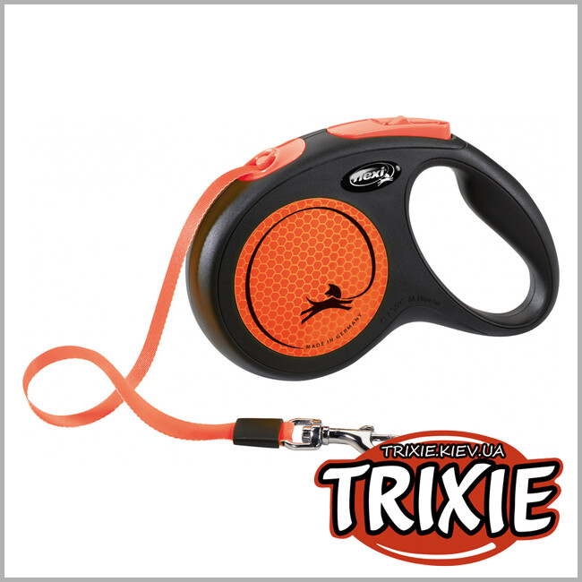 ТРИКСИ Украина - Флекси New NEON - TRIXIE (M, 5м/до 25кг, оранжевый неон)