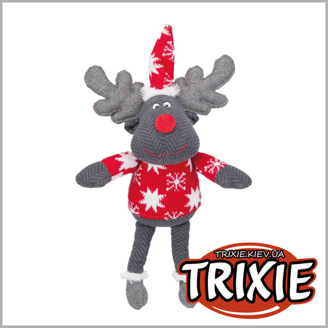 ТРИКСИ Украина - Игрушка " Рождественский Олень" Trixie 92501 для собак с пищалкой плюш 30 см